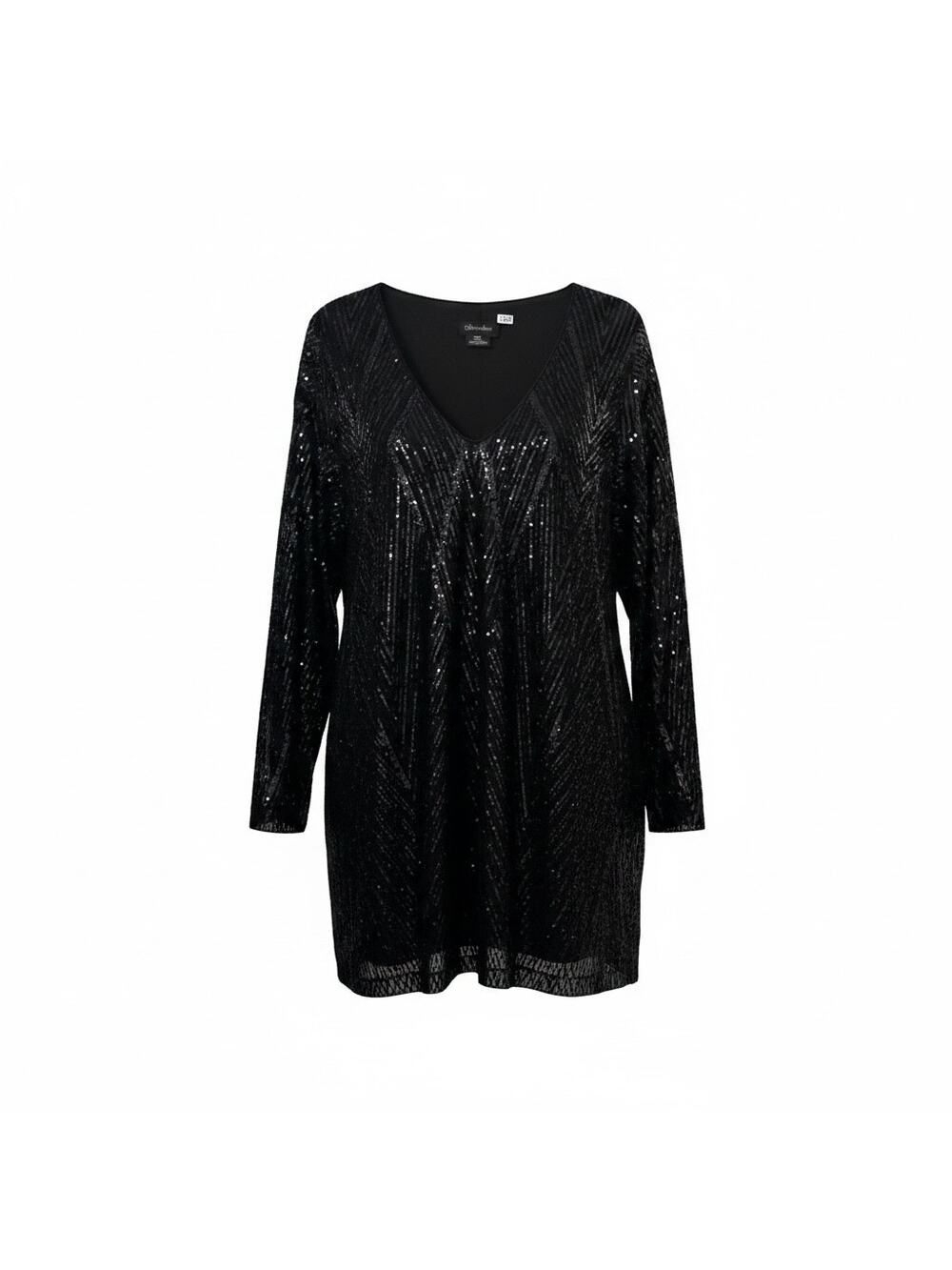 City Chic m/18 women plus black long sleeve sequin witchy goth formal dress